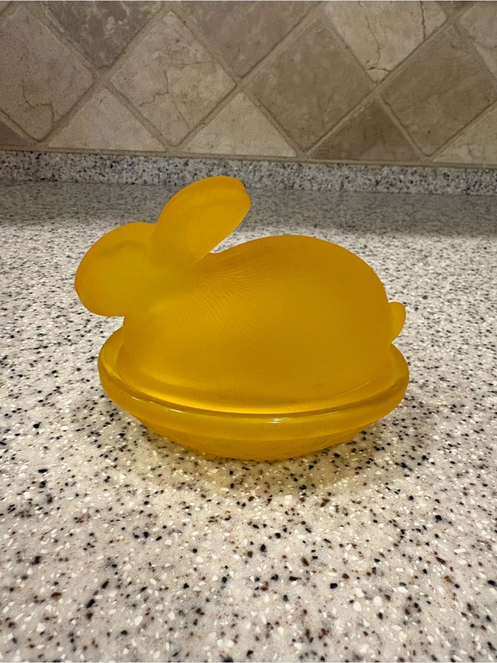 Frosted yellow glass bunny candy dish